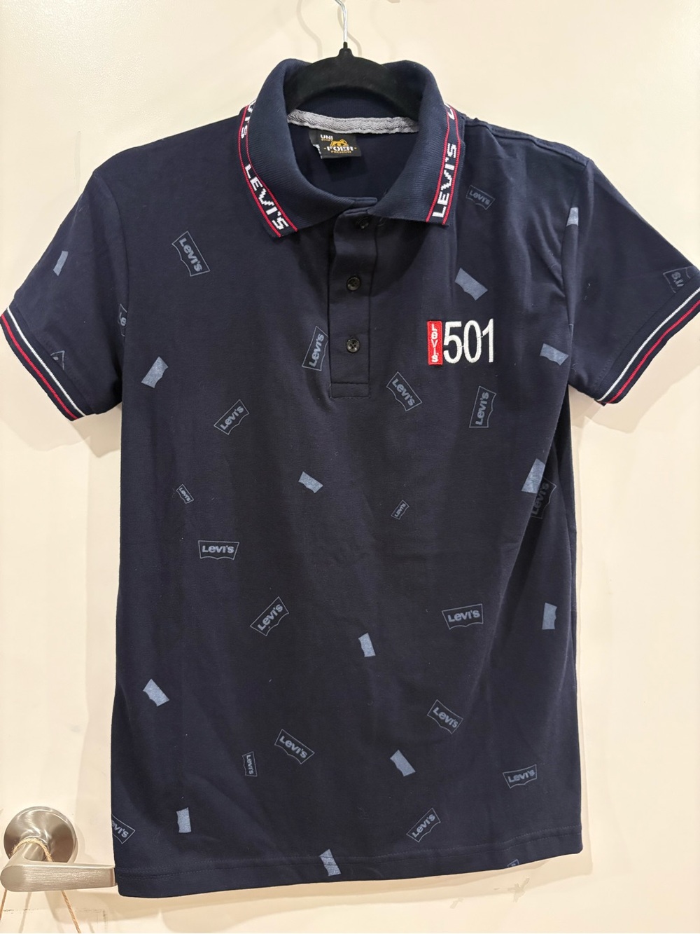 Levi's Navy 501 Logo Polo with Red Trim